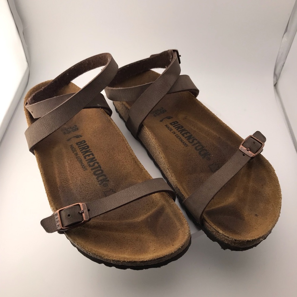 Birkenstock Daloa BirkoFlor 38 L7 M5 Filled Footprint Brown Strappy Sandals